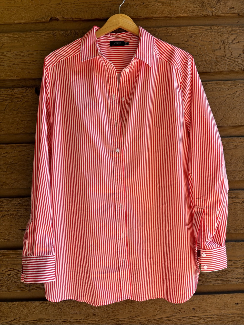 YEST Red & White Striped Oversized Button-Down Shirt